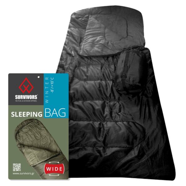 Υπνόσακος Winter φαρδύς  -8/+10 °C ( 400gr ) Survivors Μαύρο